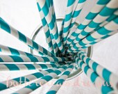 Striped Paper Drinking Straws (25) - TURQUOISE