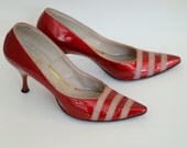 1950's, Beautiful Candy Apple Red Patent Heels - littleblacksoul