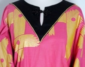Vintage Psychedelic 1970's Asian Inspired Tunic Dress - Pink & Gold Boho Tunic Dress