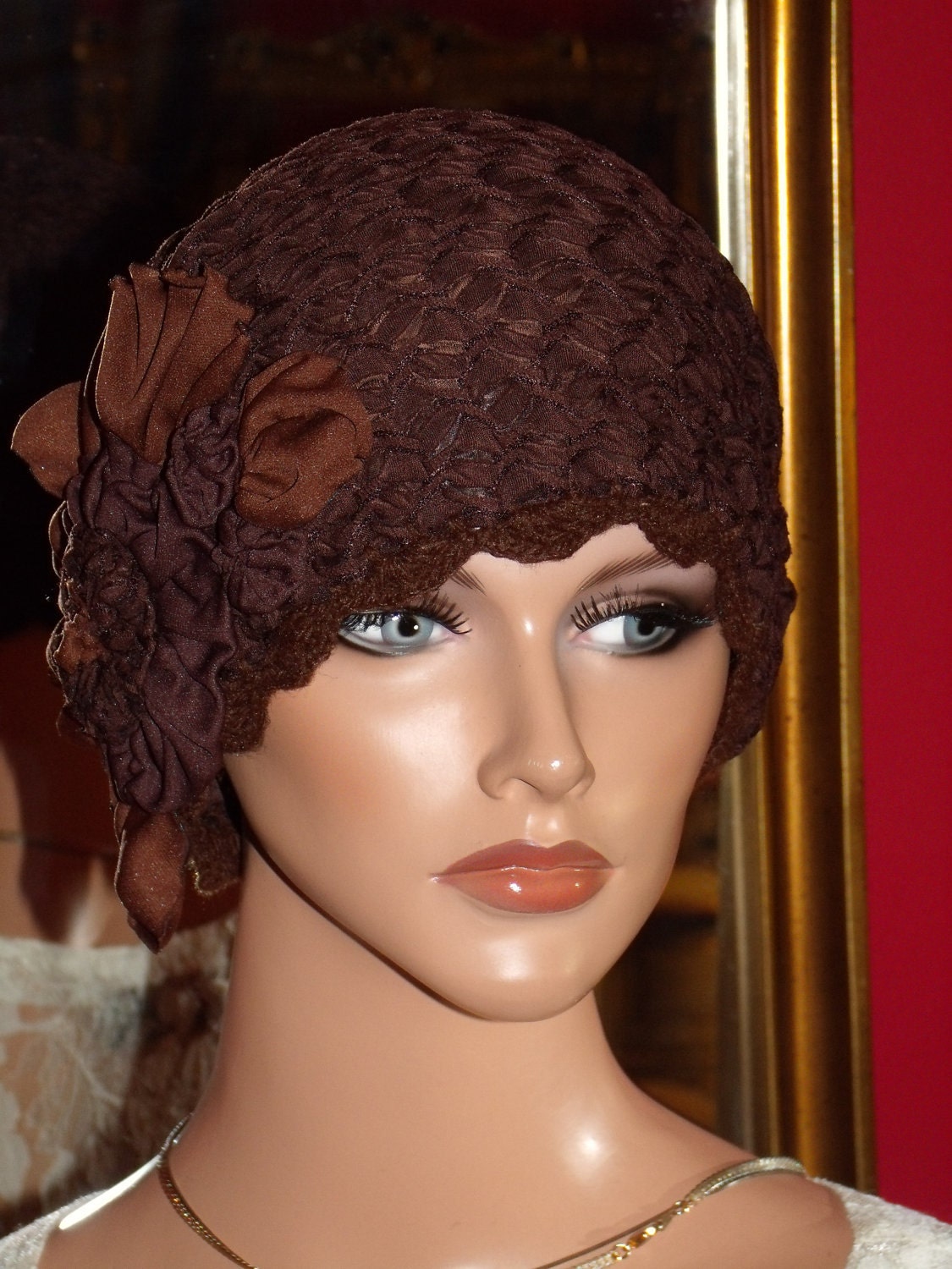 Flapper Hat Cloche Church Daytime 1920 style Personalized Brown Headdress Millinery ArtWork