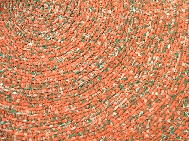 34" Rag Rug, Crochet - Orange and Green Mix
