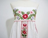Mexican Embroidered Sundress Strapless In White with Lining