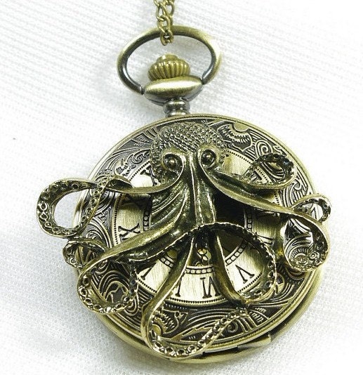 antique Steampunk octopus Pocket Watch Locket Necklace