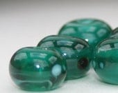Lampwork Glass SRA Teal Green Blue Six Yellow Frit Bead Set