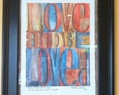 Be Loved - Framed Original Mixed Media Typography Painting - inspirational artwork love quote with aqua and red