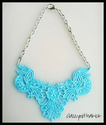 Turquoise Lace Bib Statement Necklace - 18 inch