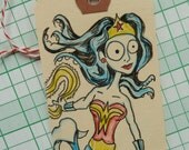 WonderWoman Mermaid Art Tag, 1.875" x 3.75" - original artwork by Heather Rigney