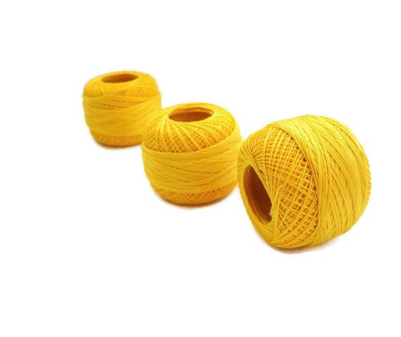 coton yarn 3 balls, fine crochet,50 number,100% mercerized Egyptian cotton,yellow,One ball's weight is 20gr
