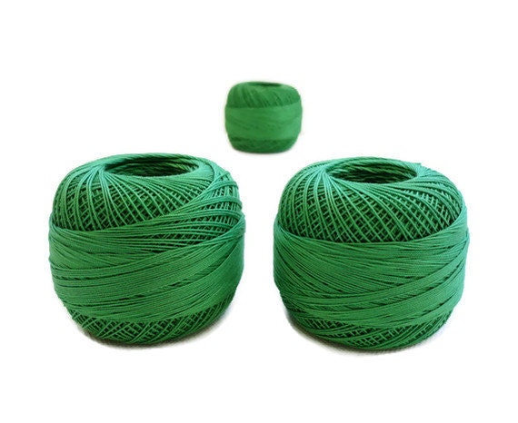 coton yarn 3 balls, fine crochet,50 number,100% mercerized Egyptian cotton,green,One ball's weight is 20gr