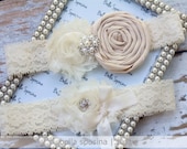 Wedding Garter - Ivory Cream Bridal Garter and Toss Garter -  Rhinestone and Pearl