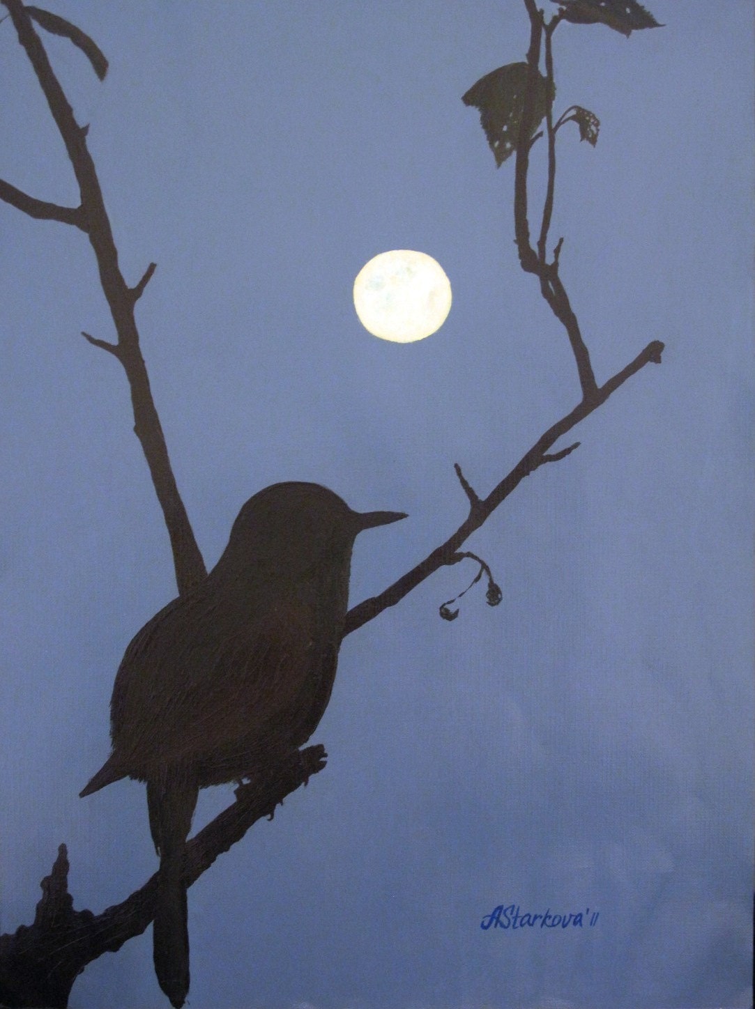 Original acrylic painting "Bird Silhouette" (14"x11") - StarkovaGallery