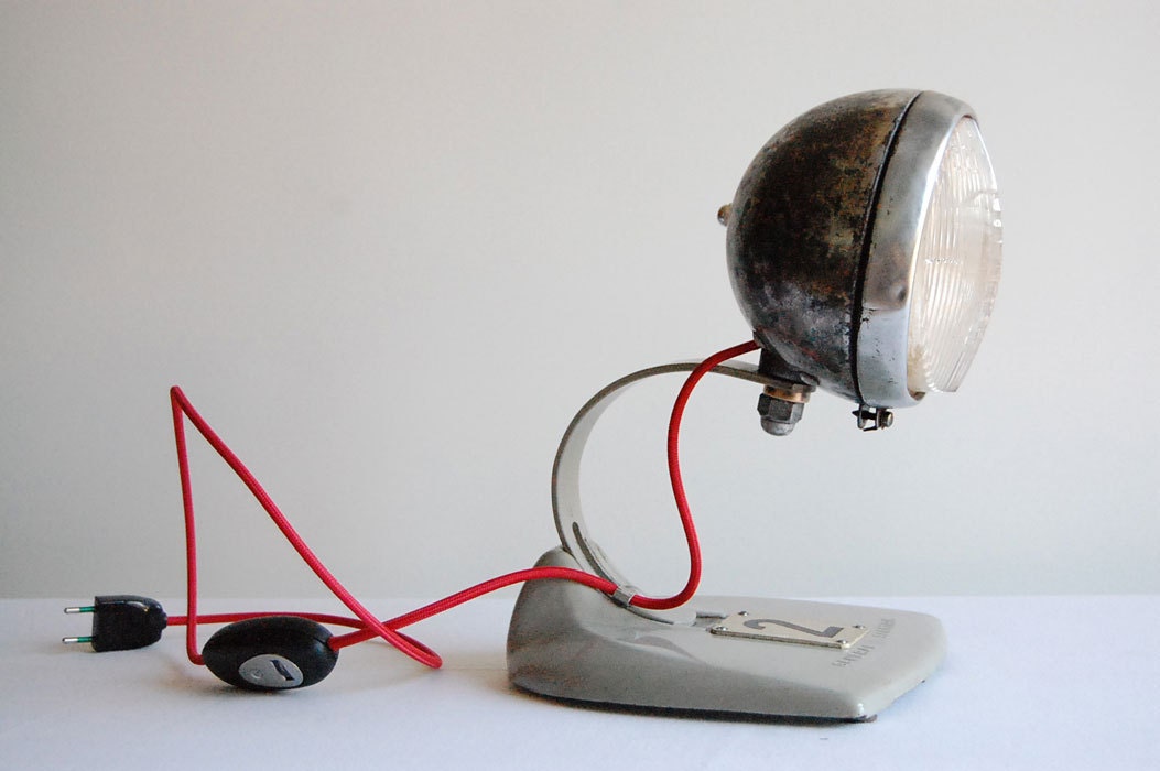 Bobber. Metal Motorcycle Headlight. Handcrafted vintage industrial desk lamp