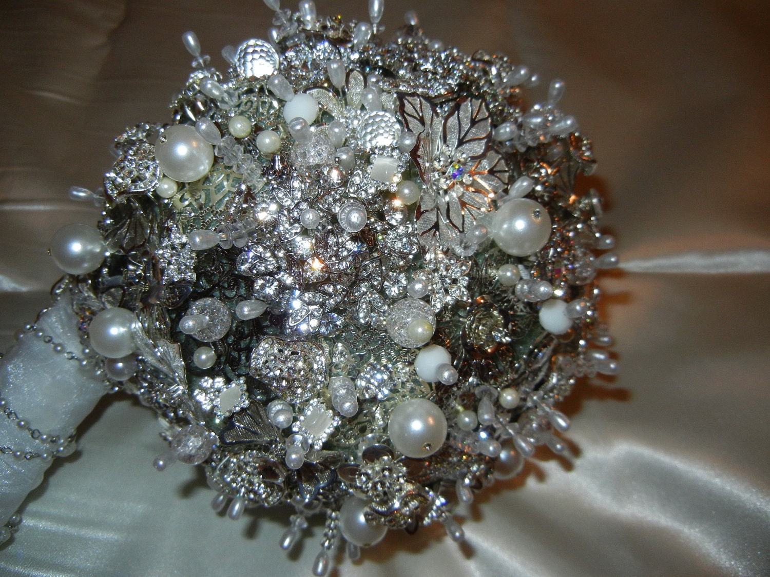 Ready to Ship Today Silver Brooch Bouquet for Your Wedding Day - Our Biggest Bouquet