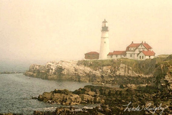 16x24 Canvas Gallery Wrap-Fine Art Photography-"Afternoon Fog at Portland Head Light"- Maine - Ocean - Fog - mymainemuse
