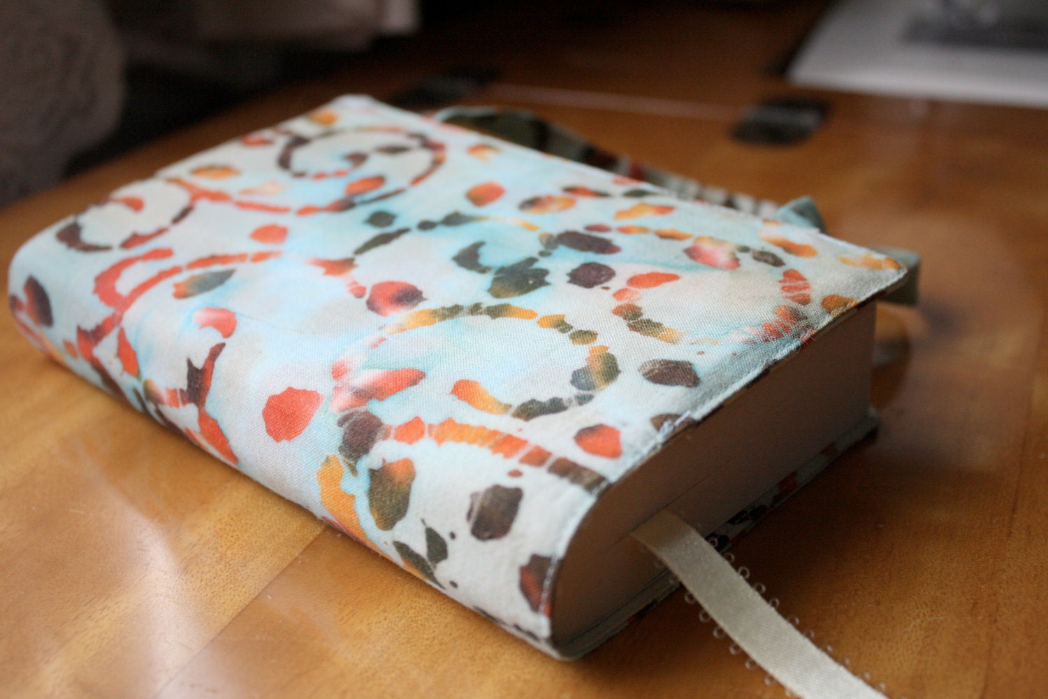 Batik Paperback Book Cover - Blue and Orange Floral