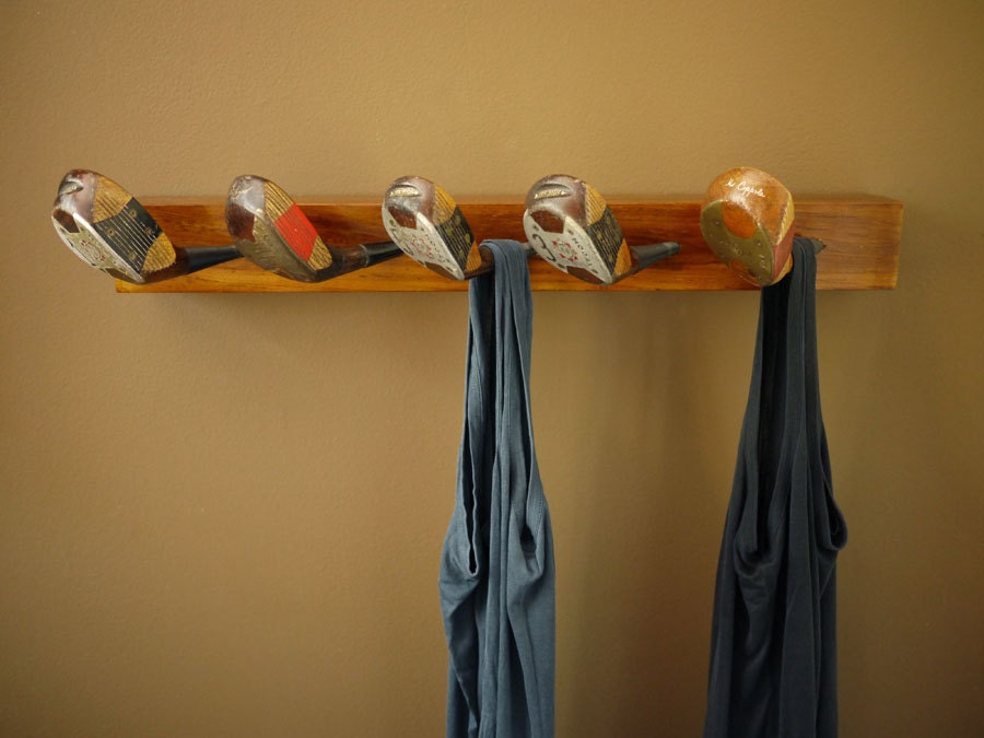 Recycled Golf Club Coat Rack, Wooden Wall Mounted Hook