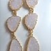 GRAND OPENING SALE 25% Off. Milky White Sparkly Synthetic Druzy Long Dangly Three Charm Earrings. Tahiti..