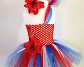 Baby Girls Glitter tutu dress skirt Flower Headband 4th of July Red White Blue 0-24 months Pick Size