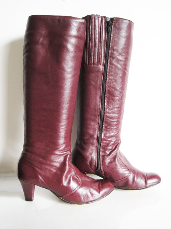 vintage hush puppies leather boots heels burgundy grape size 7.5W womens