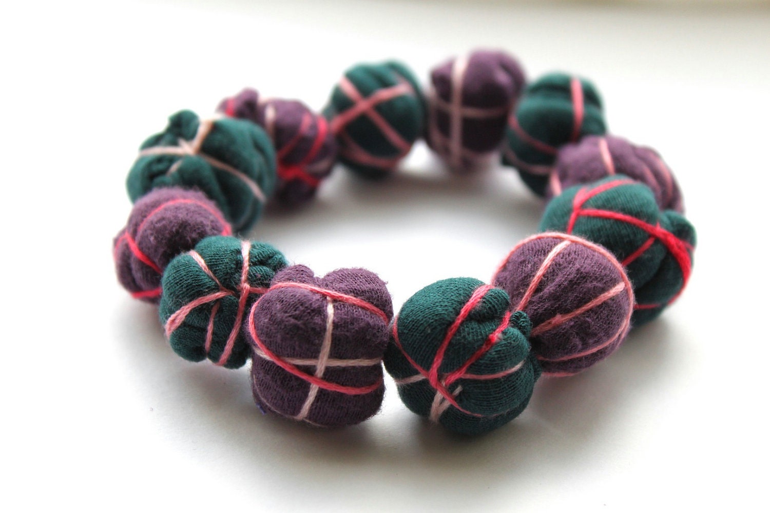 Fabric Bead Bracelet in Apple Blossom