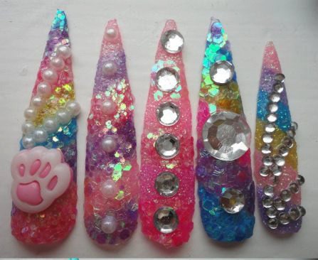 Rainbow Glitter Kawaii Deco Gyaru Nails