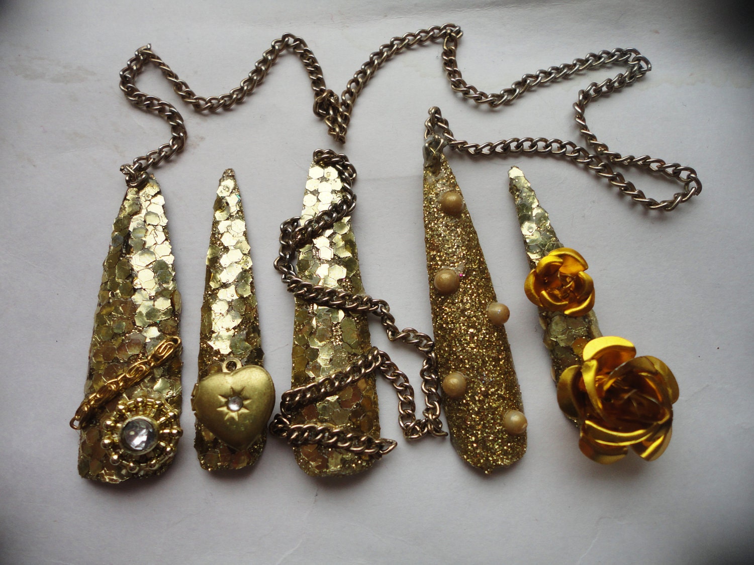 Gold Treasure Kawaii Deco Gyaru Nails