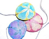 TEA WITH ALICE Set of 3, hand painted, California, Sand Dollar Ornament, pendant