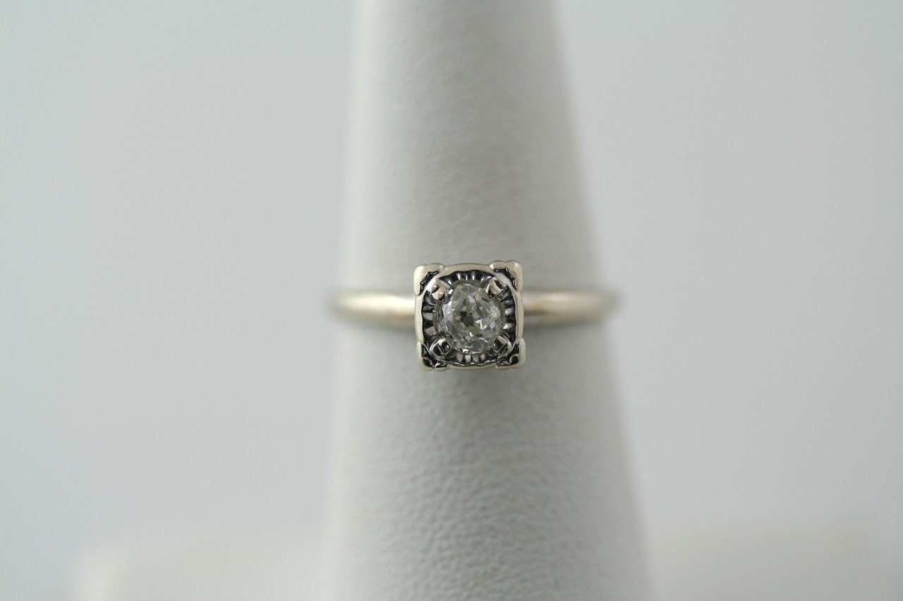 14K White Gold 1/4 ctw Diamond Solitaire Engagement Ring .25ct Vintage Estate