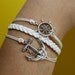 Anchor and rudder Bracelet silver bracelet white wax cords,white braided leather bracelet