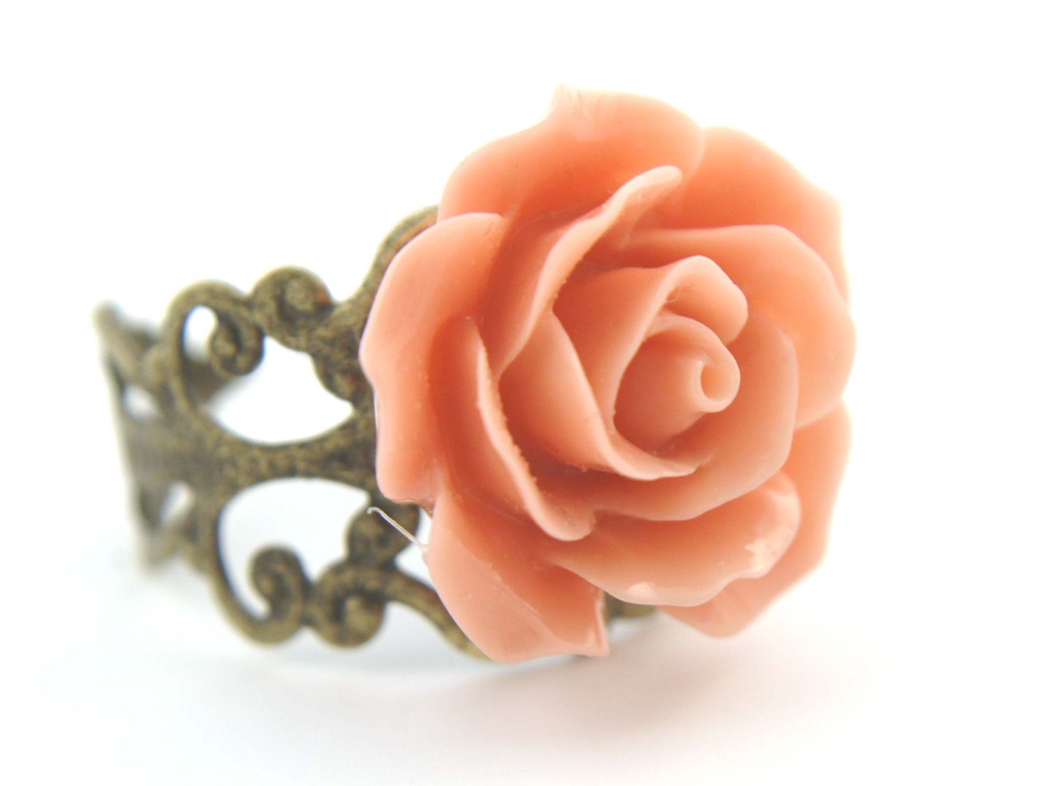 Pink Rose Ring - Vintage Style Old Rose Ring - Antique Bronze Ring - Gift Bag Included