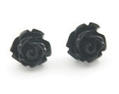 Black Rose Earrings, Flower Jewelry, Cabochon, Teen Jewelry, Stud Earrings, Bridesmaids Wedding Gift, 10mm