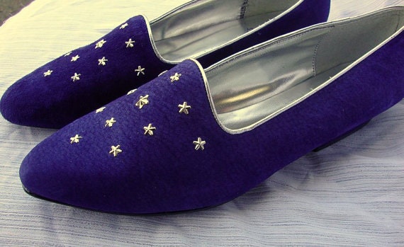 Awesome 80s Indigo Silver Star Leather Flats Size 10