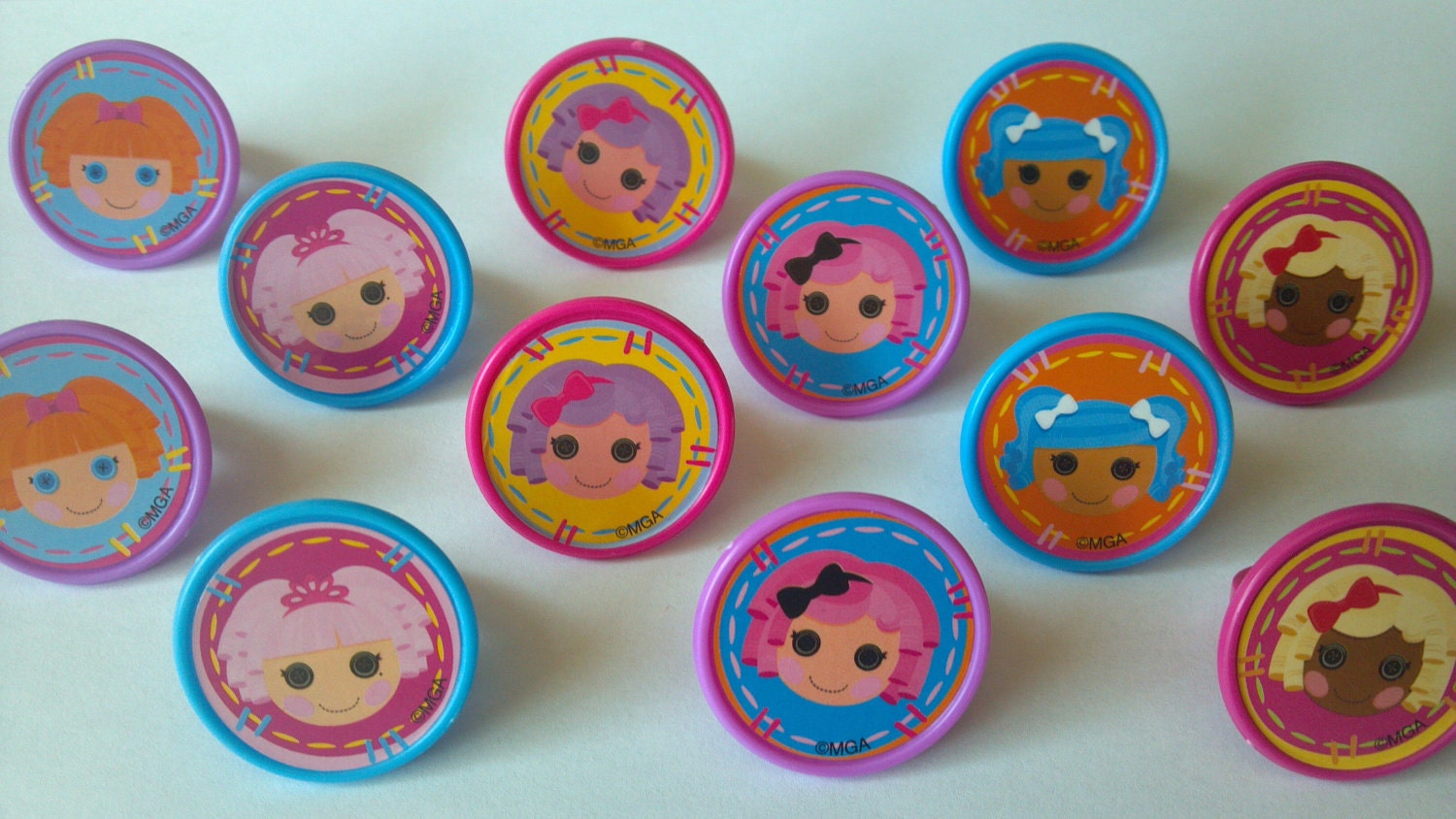 LaLaLoopsy face cupcake rings picks or cake toppers, perfect for your slumber, tea, or birthday party or as treat bag favors. Sew cute-