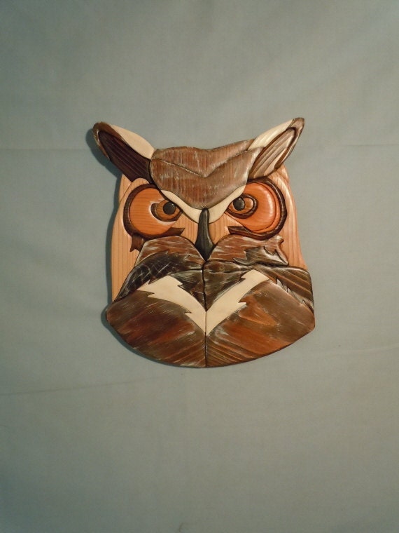 Owl Head Intarsia Wall Hanging (A112)