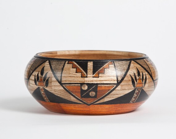 Segmented and Turned, Hand Painted Shallow Bowl in Northern White Ash