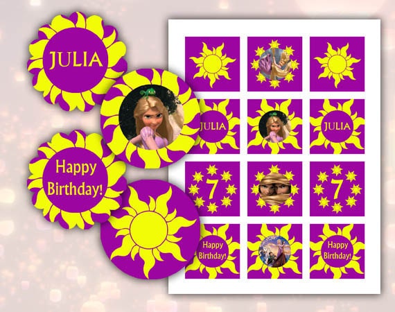 Tangled Rapunzel Happy Birthday cupcake toppers 2 inch images Printable