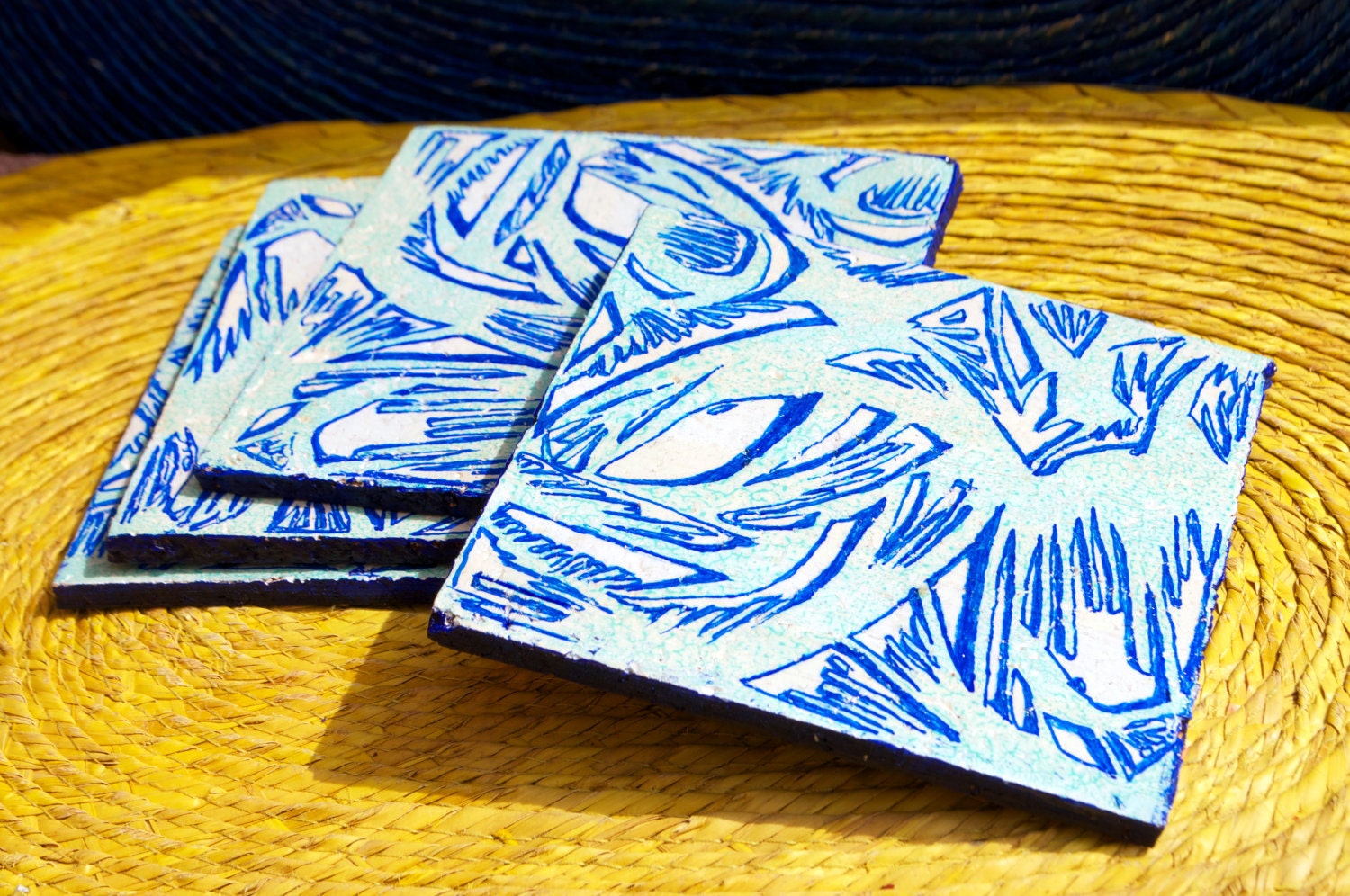 Cork Coaster with Abstract Print (Mint on White)