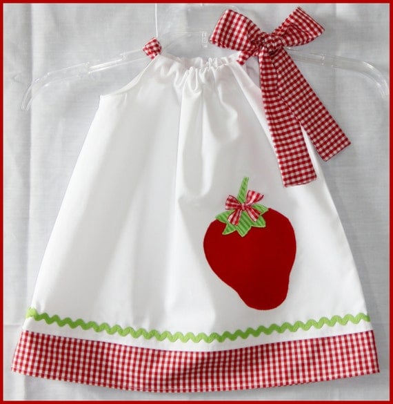 Country Chic Red Strawberry Applique Dress