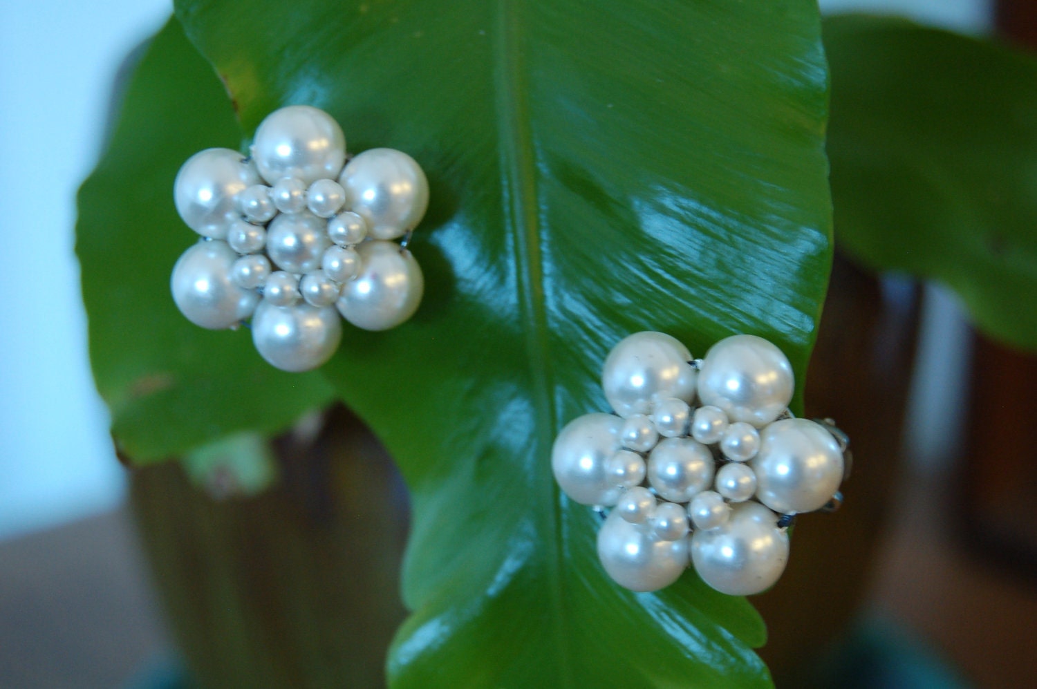 Vintage Earrings - Clustered Faux Pearl Clip-On Earrings