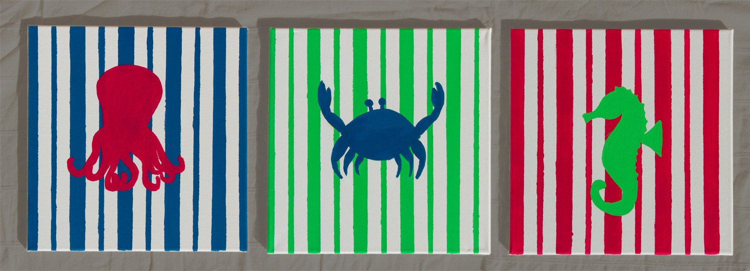 Sea Creature silhouettes, Octopus/Crab/Seahorse set of 3 12x12