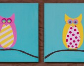 Owls 12x12 Acrylic on Canvas, set of 2.
