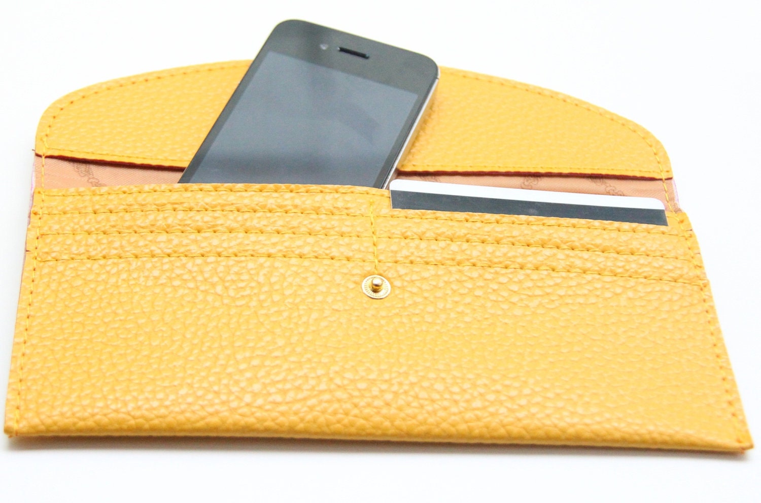Mustard Yellow Leather wallet with golden pyramid