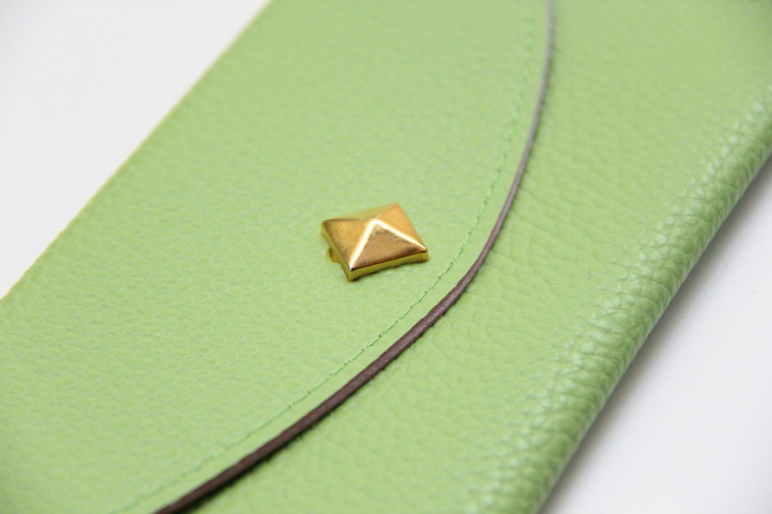 Pale Green Leather wallet with golden pyramid