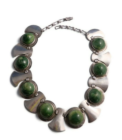 Vintage Necklace Taxco Mexico Sterling Silver and Cabachon Agate Designer Jewellery 17 sections