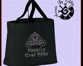 Sturdy Bridal Rhinestone Tote Bag (your choice of colors) Happily Ever After Girly Princess Cinderella Style Carriage for Bride or her Party