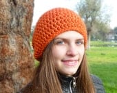 Classic beanie hat - ORANGE CRUSH - crochet - womens Winter Autumn accessories wool woolen