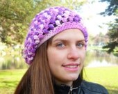Slouchy beanie hat - Variegated LILAC - chunky - crochet - womens Winter Autumn accessories