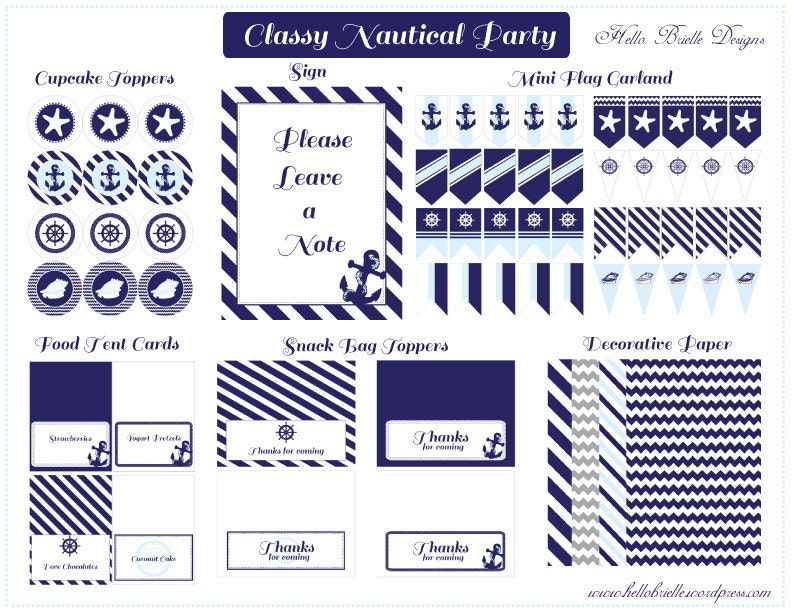 Classy Nautical Party Printable Package in Navy and Light Blue