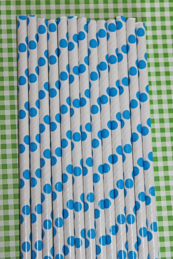 100 aqua blue polka dot straws paper straws birthday party event cake pop sticks Bonus diy straws flag