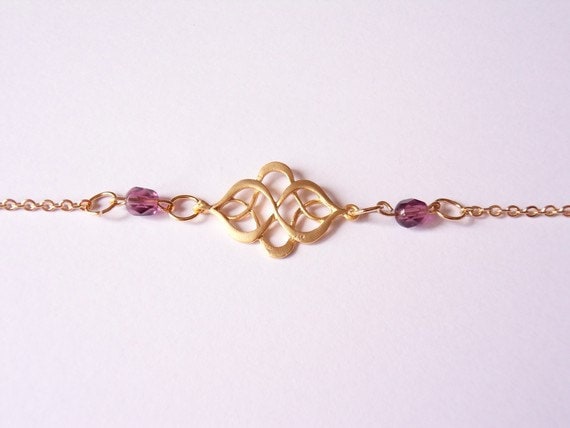 plaqu or bracelet oriental bracelet breloques dlicat bracelet bracelet de perles violet armreif